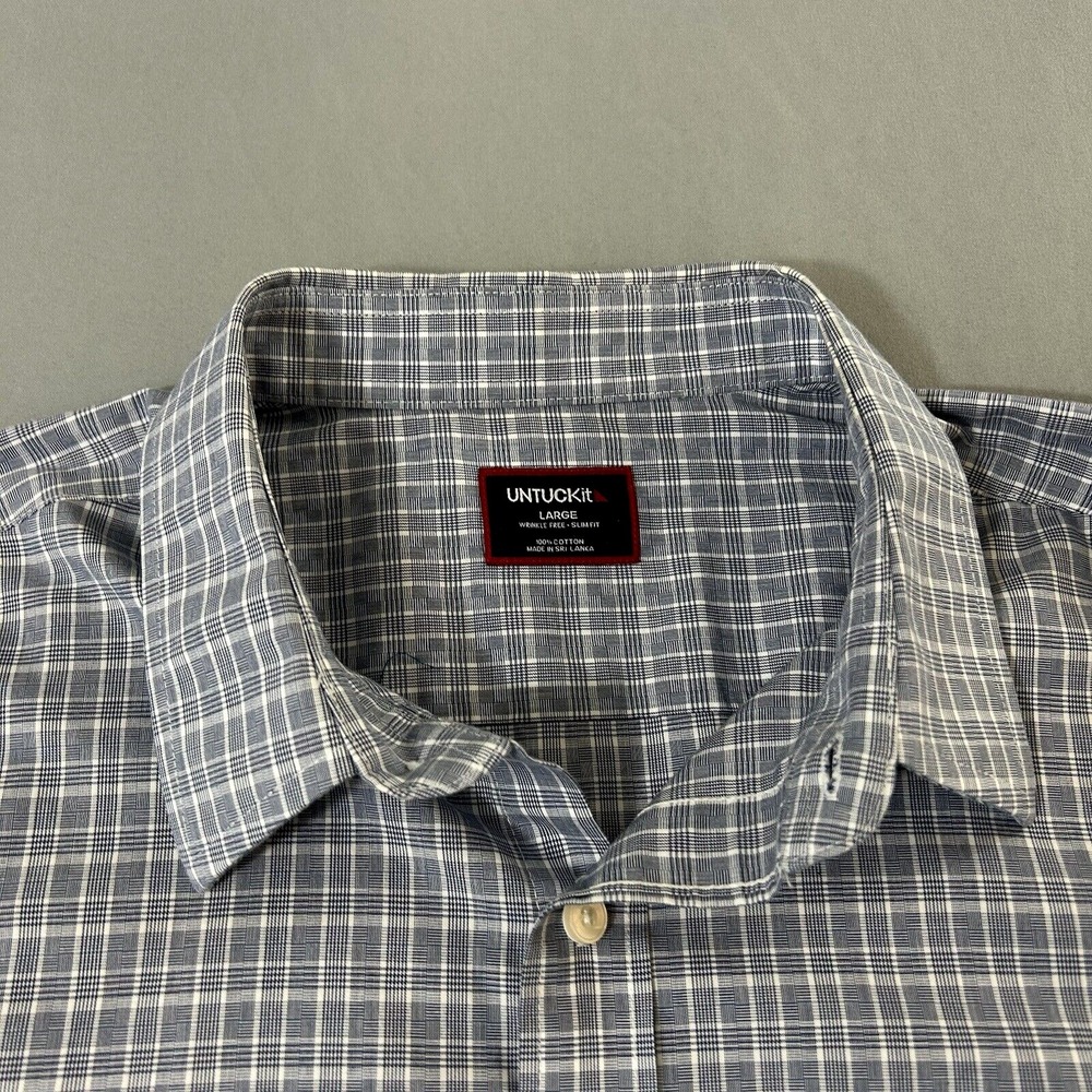 UNTUCKit Shirt Mens Large Slim Fit Wrinkle Free Long Sleeve Blue Grey Dress